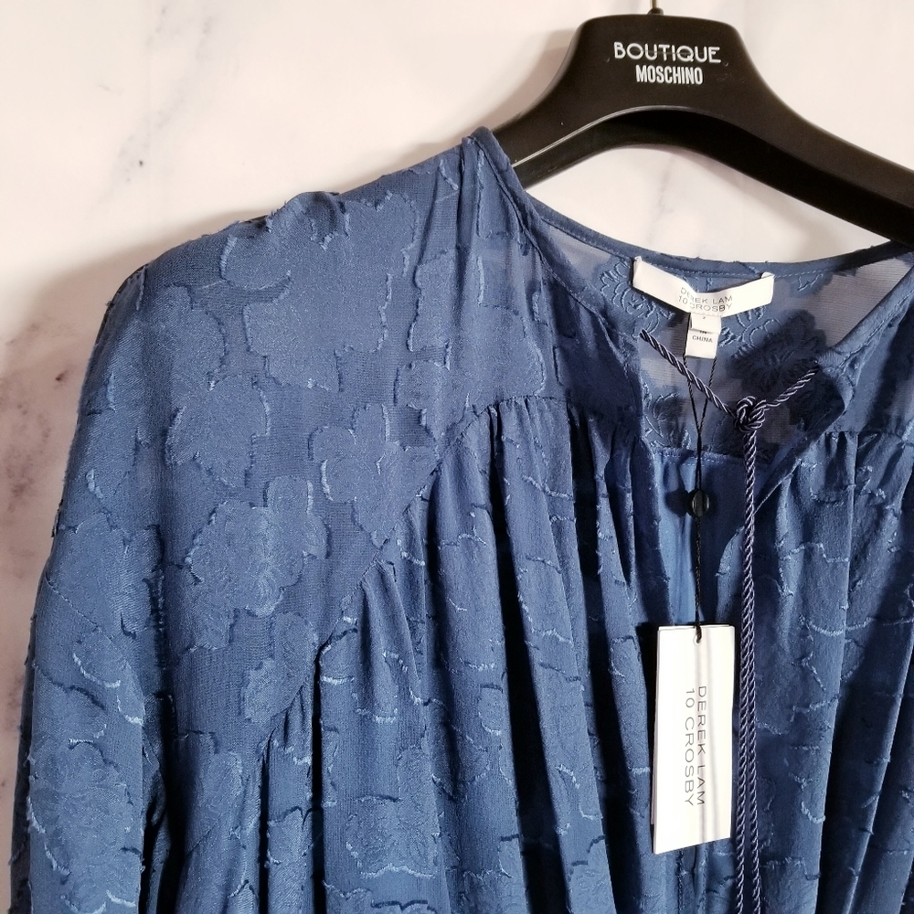 DEREK LAM 10 CROSBY 100% SILK Blue Short Dress - Picture 2 of 11